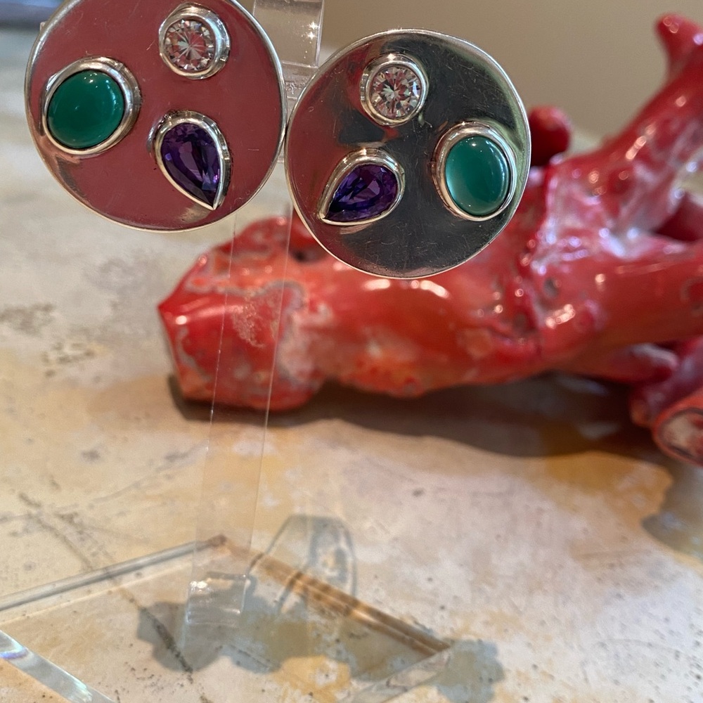 Vintage Mark Spirito silver clip on with semi precious stones.